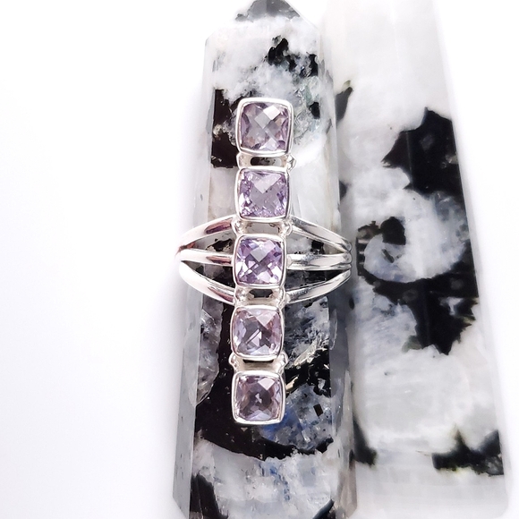 🎉HP~12/19🎉 Sterling Silver 5 Stone Checkerboard Kunzite Crawler Ring Size 9 - Picture 3 of 16
